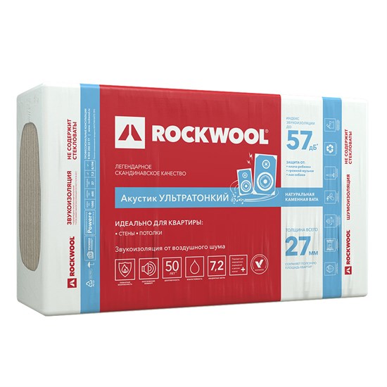 Шумоизоляция Rockwool Акустик Баттс ПРО Ультратонкий 27х600х1000 мм 7,2 кв.м 1907 - фото 4934